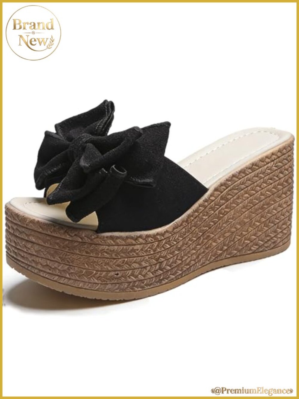 Women's Platform Wedge Sandals Bow-Knot Slip-On PU Lining